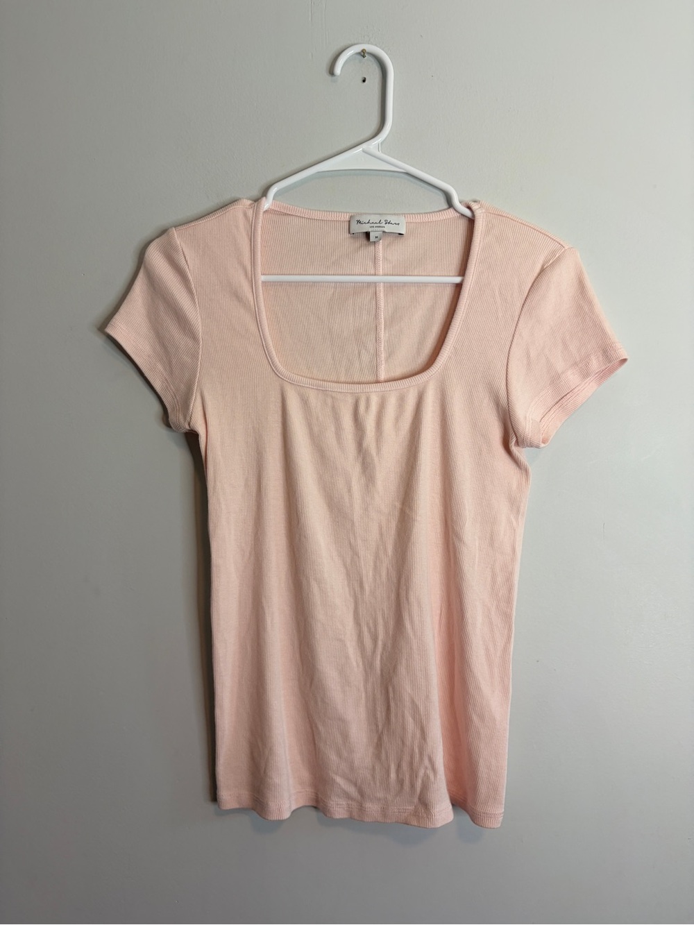 Michael Stars Women's Square Neck Short Sleeve Top Pastel Pink Medium